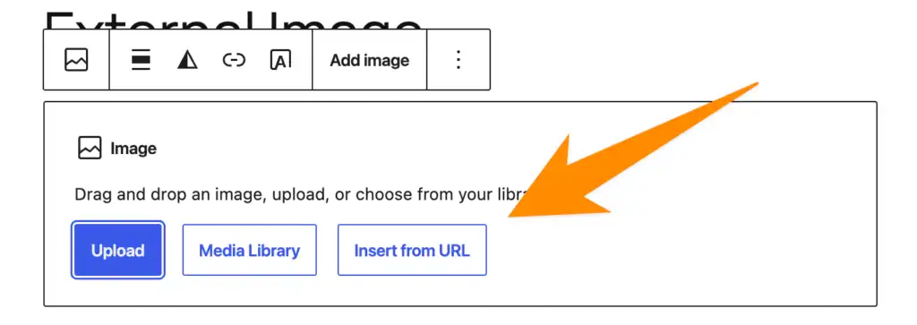 The Image block in the WordPress block editor with the "Insert from URL" button highlighted